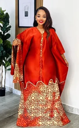 Boubou "Farafina" Rouge Flamboyant & Ornement d'Or