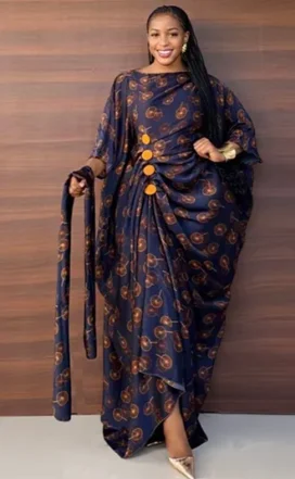 Boubou "Awalé" Bleu Nuit & Éclats de Soleil