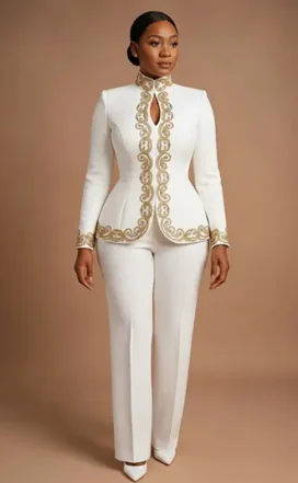 Ensemble Pantalon  Blanc & OR Chic