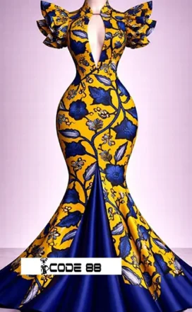 Robe de Soirée Bleu Roy & Imprimé Vague