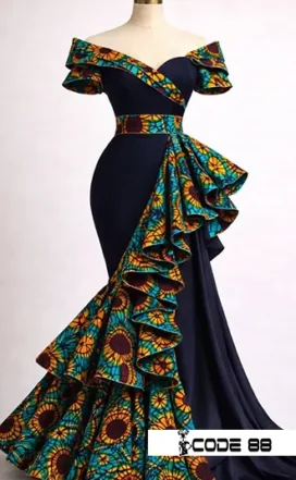 Robe de Soirée Vert Émeraude & Imprimé Paon