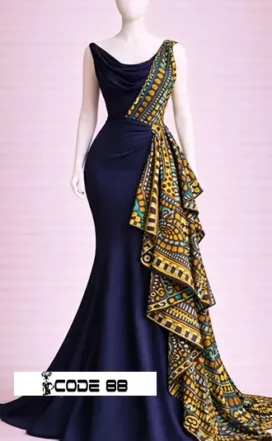 Robe de Soirée Bleu Cobalt & Noir Chic